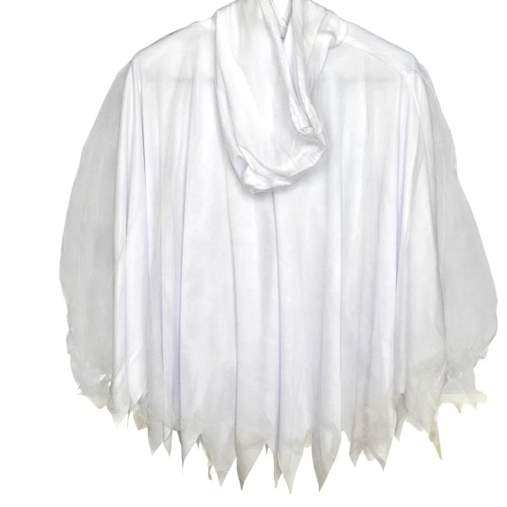 Kids White Ghost Costume Hoodie with Face Graphic